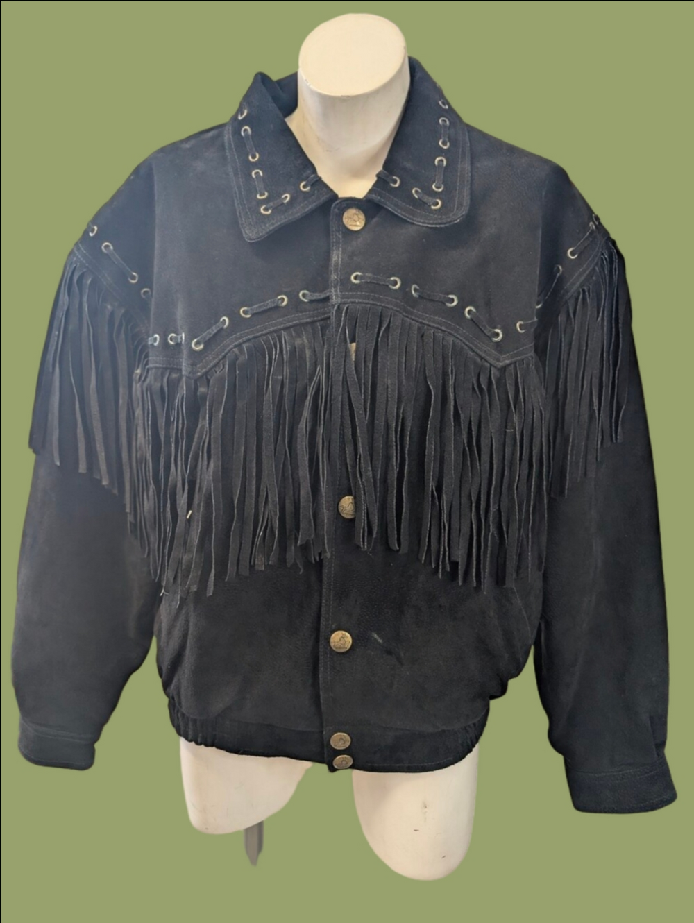 Vintage Fringed Black Suede Western Jacket 1980s- Sz M